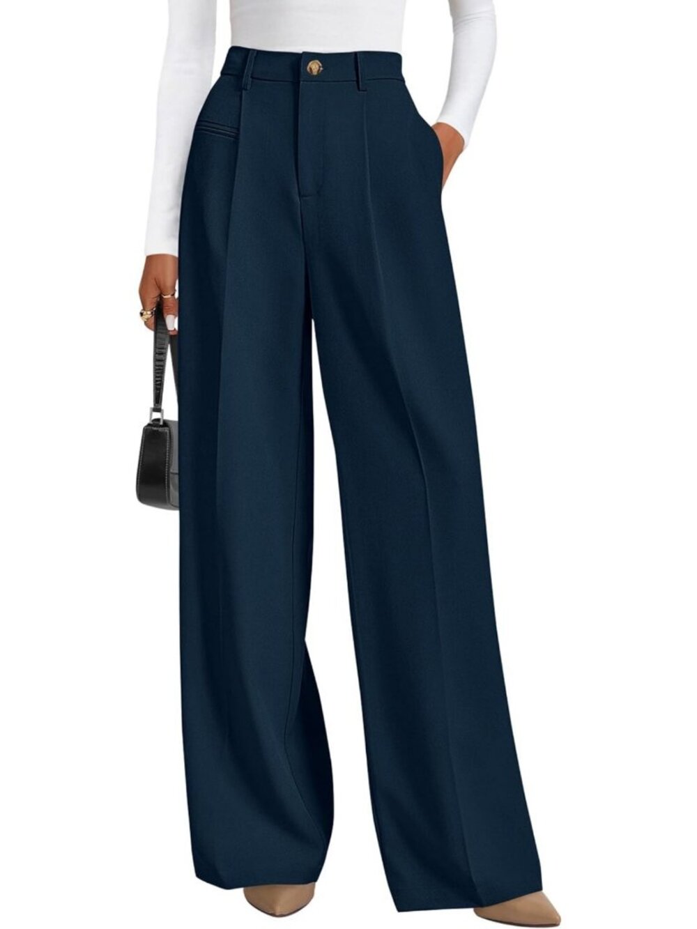 Chic Women's Tailored Wide Leg Work Pants - Stylish Office Trousers for All-Day